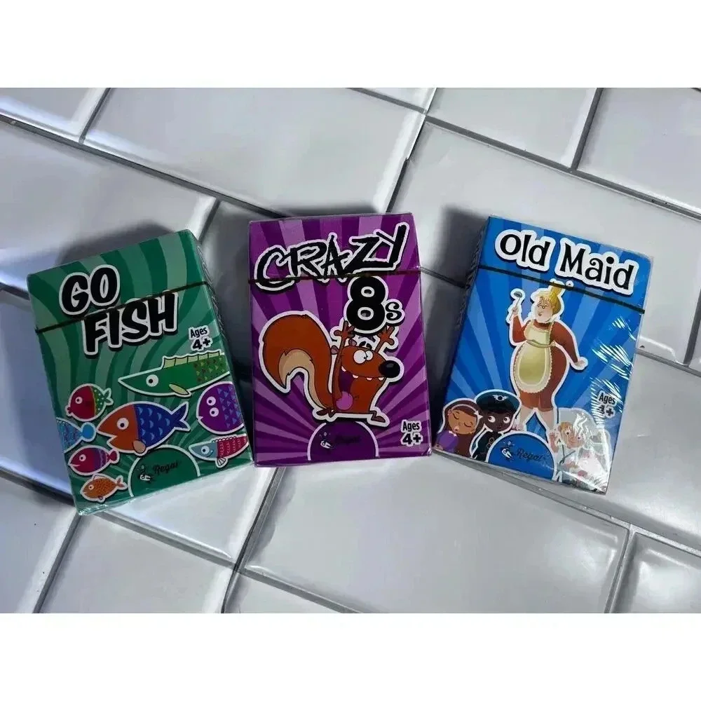 Regal Old maid, Go Fish, Crazy 8s Card Games Sealed Packages New Sock Monkey Kid